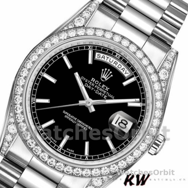 Rolex Day-Date 118389 White Gold Black Index Dial 36MM Unisex Replica Watch