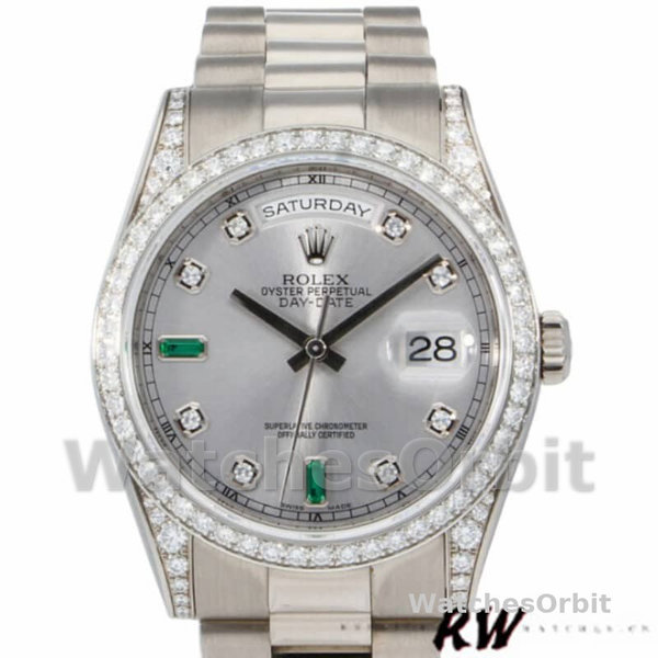 Rolex Day-Date 118389 White Gold Silver Dial 36MM Unisex Replica Watch