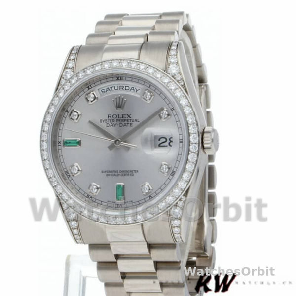 Rolex Day-Date 118389 White Gold Silver Dial 36MM Unisex Replica Watch