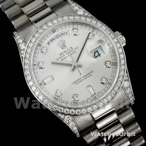 Rolex Day-Date 118389 White Gold Silver Diamond dial 36MM Unisex Replica Watch