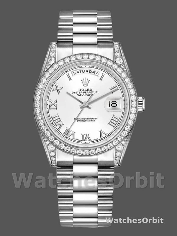 Rolex Day-Date 118389 White Gold White Roman Numeral Dial 36MM Unisex Replica Watch