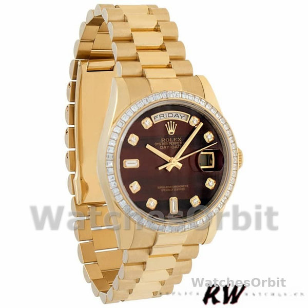 Rolex Day-Date 118398 Bulls Eye Brown Diamond Dial 36MM Unisex Replica Watch