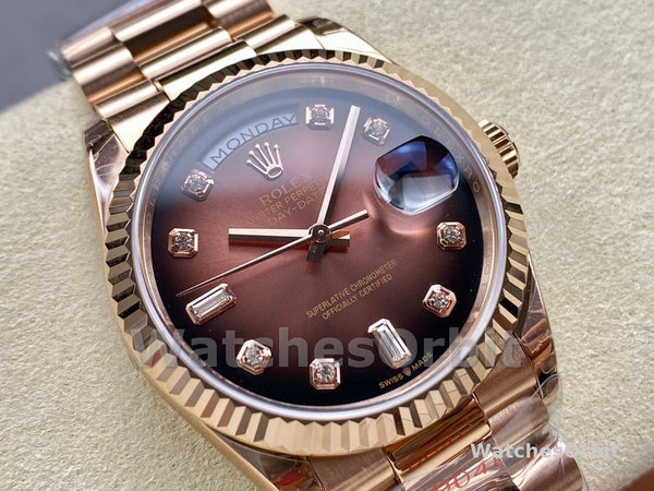 Rolex Day-Date 128235 Everose Gold Brown Ombre Diamond Dial 36MM Unisex Replica Watch