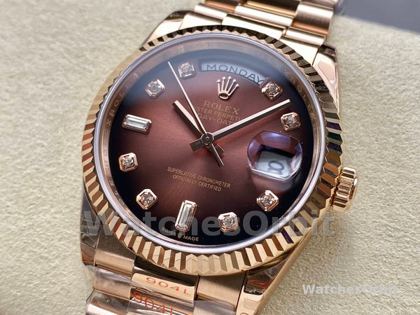 Rolex Day-Date 128235 Everose Gold Brown Ombre Diamond Dial 36MM Unisex Replica Watch