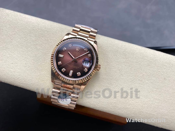 Rolex Day-Date 128235 Everose Gold Brown Ombre Diamond Dial 36MM Unisex Replica Watch