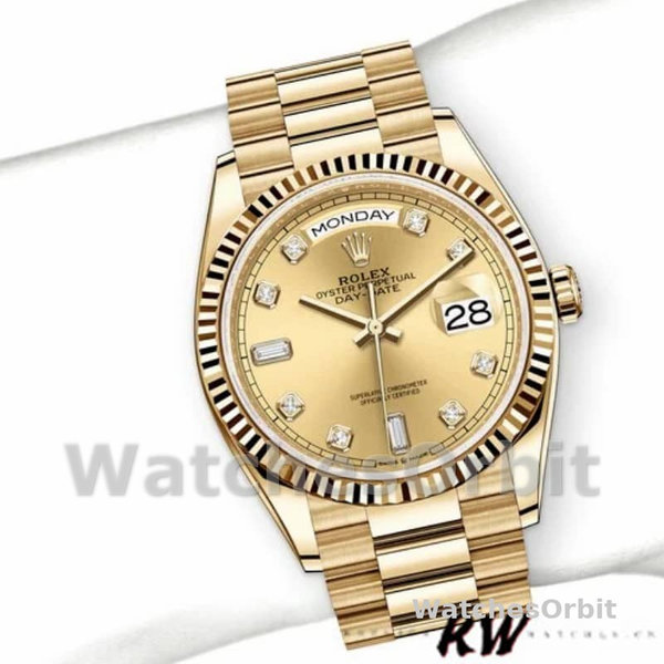 Rolex Day-Date 128238 0008 Fluted Bezel Champagne Diamond Dial 36MM Unisex Replica Watch
