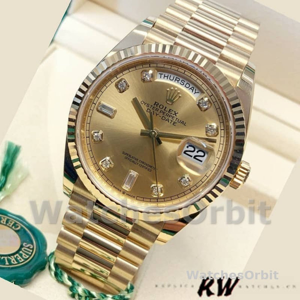 Rolex Day-Date 128238 0008 Fluted Bezel Champagne Diamond Dial 36MM Unisex Replica Watch