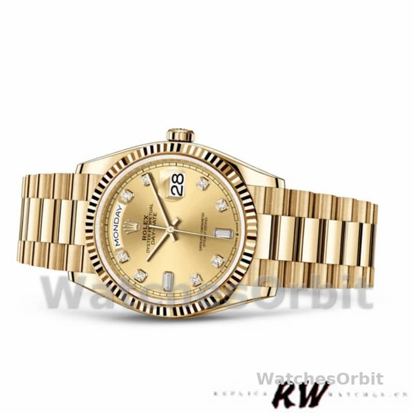 Rolex Day-Date 128238 0008 Fluted Bezel Champagne Diamond Dial 36MM Unisex Replica Watch