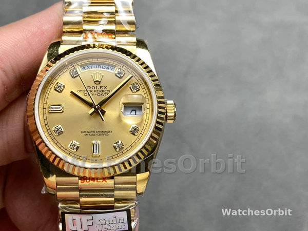 Rolex Day-Date 128238 0008 Fluted Bezel Champagne Diamond Dial 36MM Unisex Replica Watch