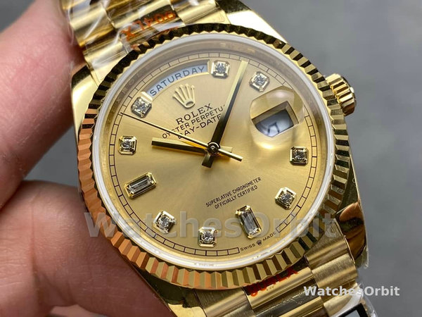 Rolex Day-Date 128238 0008 Fluted Bezel Champagne Diamond Dial 36MM Unisex Replica Watch