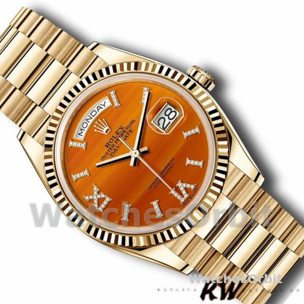 Rolex Day-Date 128238 Fluted Bezel Carnelian dial 36MM Unisex Replica Watch