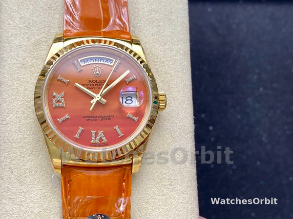 Rolex Day-Date 128238 Fluted Bezel Carnelian dial 36MM Unisex Replica Watch