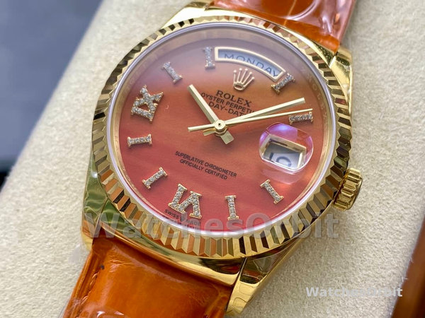 Rolex Day-Date 128238 Fluted Bezel Carnelian dial 36MM Unisex Replica Watch