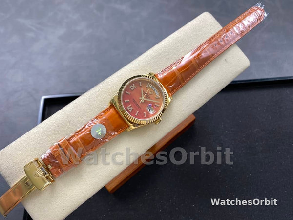 Rolex Day-Date 128238 Fluted Bezel Carnelian dial 36MM Unisex Replica Watch