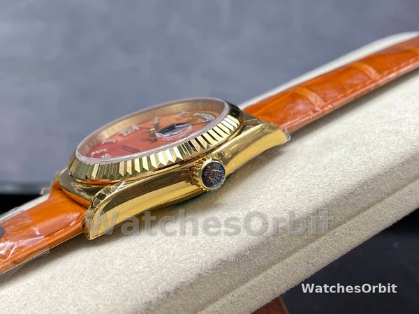 Rolex Day-Date 128238 Fluted Bezel Carnelian dial 36MM Unisex Replica Watch
