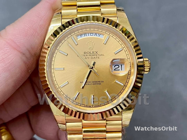 Rolex Day-Date 128238 Fluted Bezel Champagne Index Dial 36MM Unisex Replica Watch