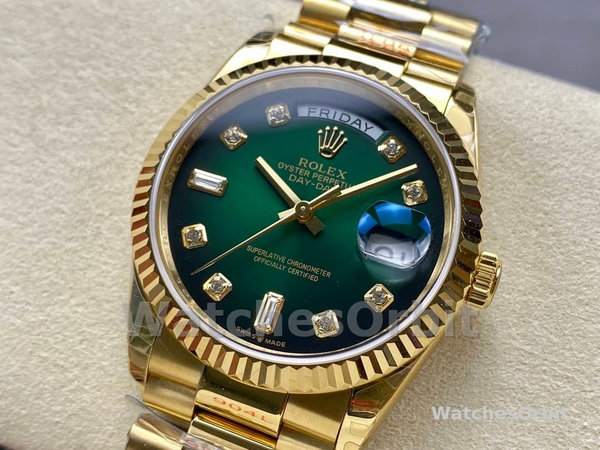 Rolex Day-Date 128238 Fluted Bezel Green Diamond Dial 36MM Unisex Replica Watch