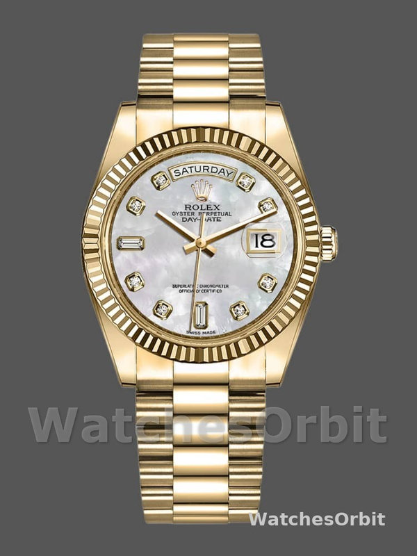 Rolex Day-Date 128238 Fluted Bezel White Mother of Pearl Dial 36MM Unisex Replica Watch