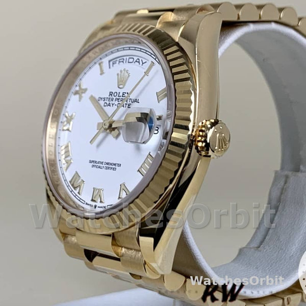Rolex Day-Date 128238 Fluted Bezel White Roman Dial 36MM Replica Watch