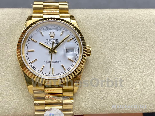 Rolex Day-Date 128238 Fluted Bezel White Roman Dial 36MM Replica Watch