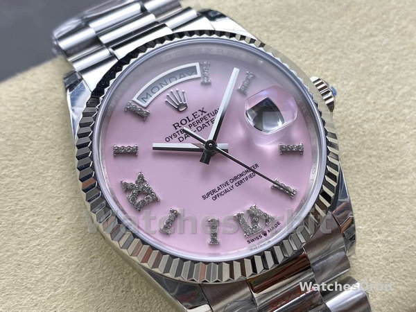 Rolex Day-Date 128239 White Gold Pink Opal Dial 36MM Unisex Replica Watch