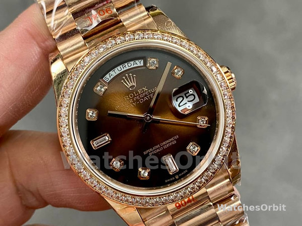 Rolex Day-Date 128345RBR Brown Ombre Dial Everose Gold 36MM Unisex Replica Watch
