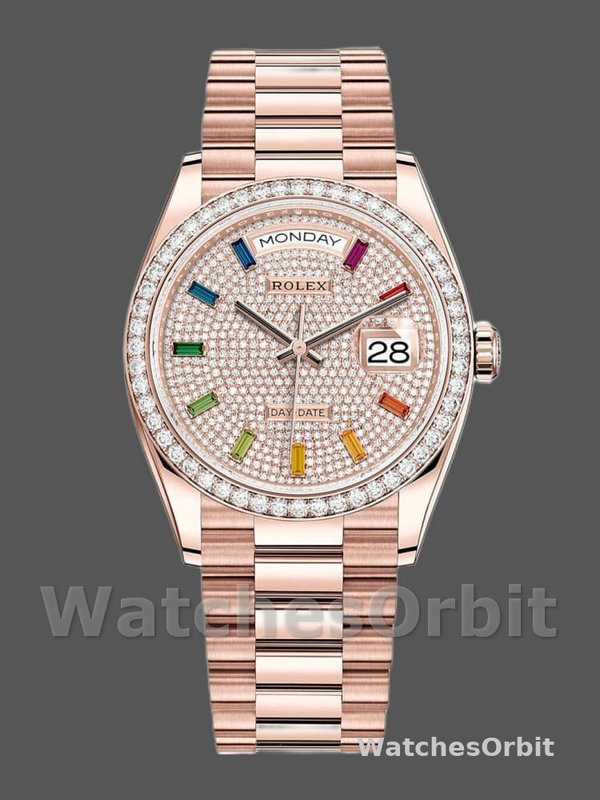 Rolex Day-Date 128345RBR Diamond Paved Dial Everose Gold 36MM Unisex Replica Watch