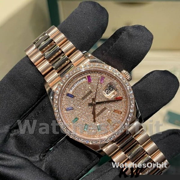 Rolex Day-Date 128345RBR Diamond Paved Dial Everose Gold 36MM Unisex Replica Watch