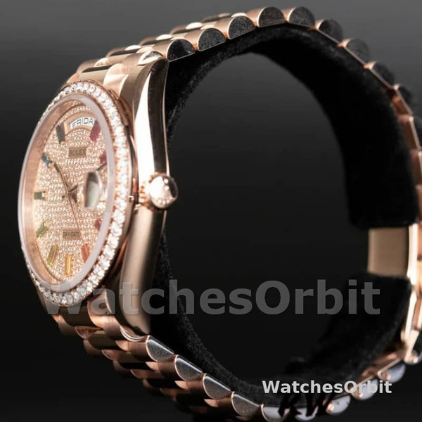 Rolex Day-Date 128345RBR Diamond Paved Dial Everose Gold 36MM Unisex Replica Watch