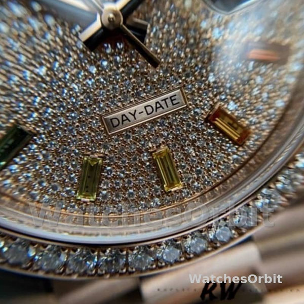 Rolex Day-Date 128345RBR Diamond Paved Dial Everose Gold 36MM Unisex Replica Watch