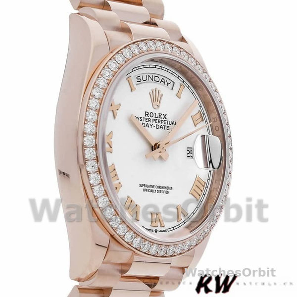 Rolex Day-Date 128345RBR White Dial Everose Gold 36MM Unisex Replica Watch