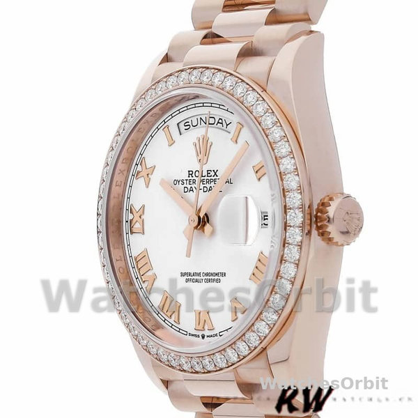 Rolex Day-Date 128345RBR White Dial Everose Gold 36MM Unisex Replica Watch
