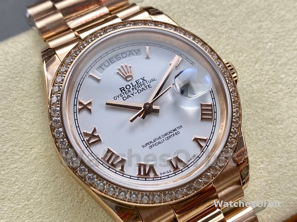 Rolex Day-Date 128345RBR White Dial Everose Gold 36MM Unisex Replica Watch