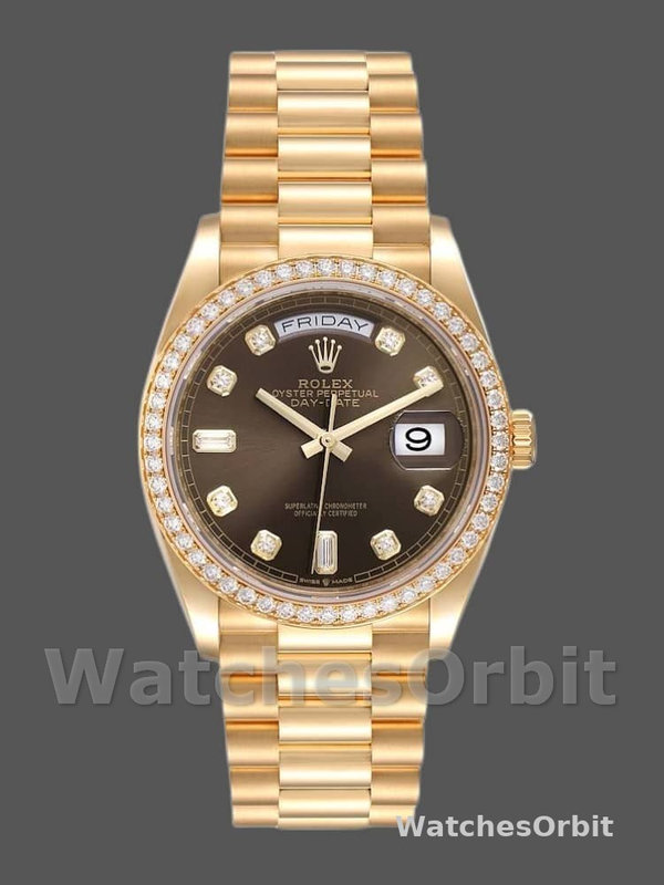 Rolex Day-Date 128348RBR Dark Grey Dial Yellow Gold 36MM Unisex Replica Watch
