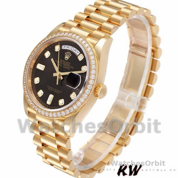 Rolex Day-Date 128348RBR Dark Grey Dial Yellow Gold 36MM Unisex Replica Watch