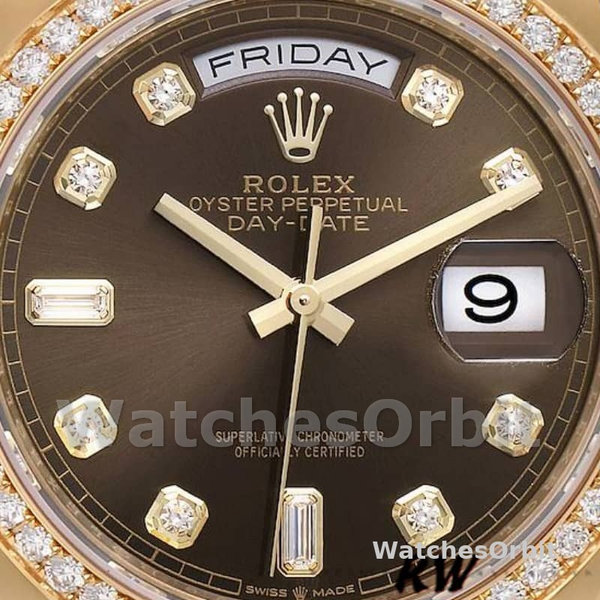 Rolex Day-Date 128348RBR Dark Grey Dial Yellow Gold 36MM Unisex Replica Watch