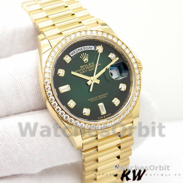 Rolex Day-Date 128348RBR Green Ombre Diamond Dial Yellow Gold 36MM Unisex Replica Watch