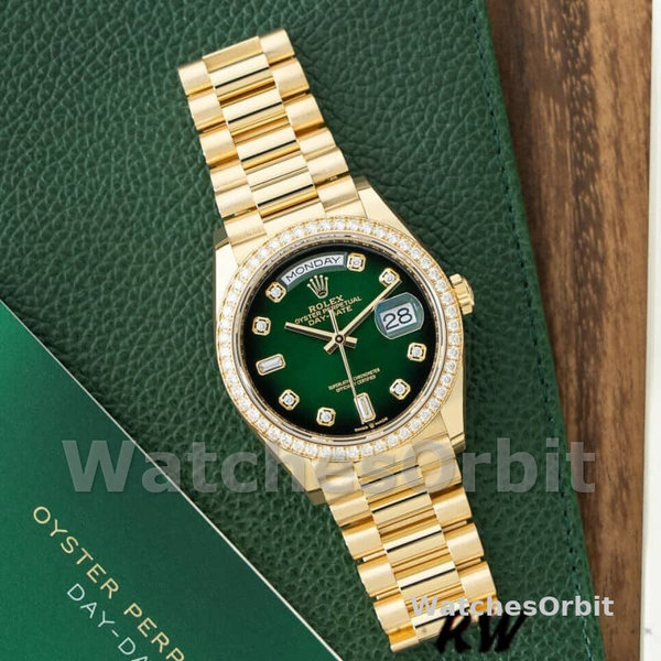 Rolex Day-Date 128348RBR Green Ombre Diamond Dial Yellow Gold 36MM Unisex Replica Watch