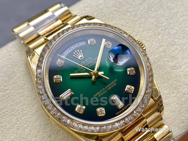 Rolex Day-Date 128348RBR Green Ombre Diamond Dial Yellow Gold 36MM Unisex Replica Watch