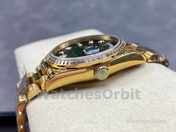 Rolex Day-Date 128348RBR Green Ombre Diamond Dial Yellow Gold 36MM Unisex Replica Watch