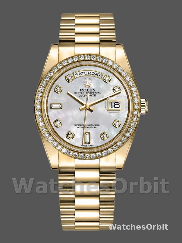 Rolex Day Date 128348RBR MOP Yellow Gold 36MM Unisex Replica Watch