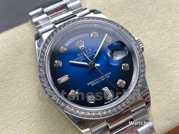 Rolex Day-Date 128349RBR 0010 Blue Ombre Dial Diamond Bezel 36MM Unisex Replica Watch