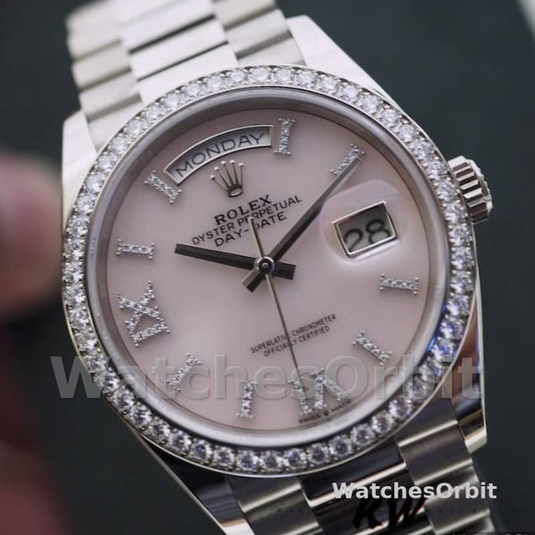 Rolex Day-Date 128349RBR Pink Opal Dial Diamond Bezel 36MM Unisex Replica Watch