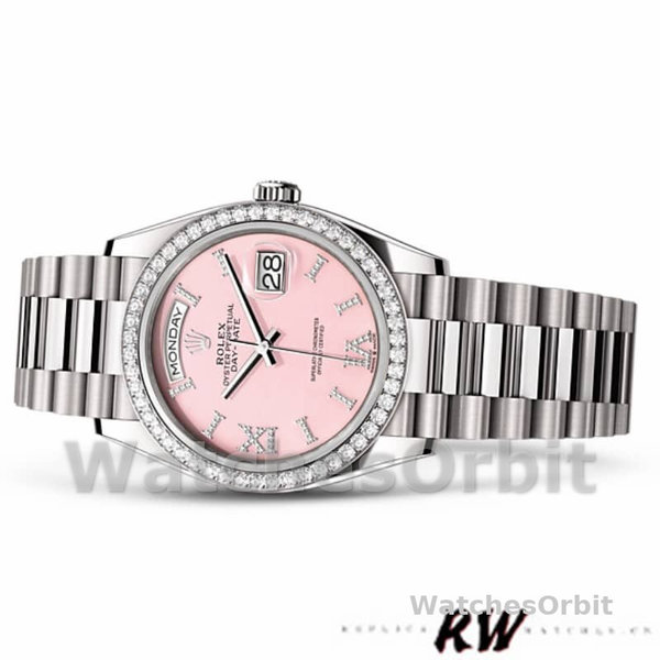 Rolex Day-Date 128349RBR Pink Opal Dial Diamond Bezel 36MM Unisex Replica Watch