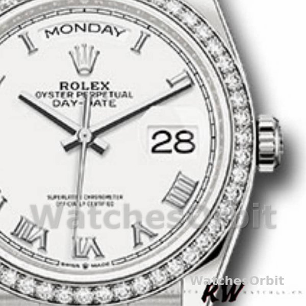 Rolex Day-Date 128349RBR White Roman Dial Diamond Bezel 36MM Unisex Replica Watch