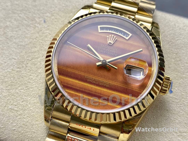 Rolex Day Date 18038 Yellow Gold Tigers Eye Watch