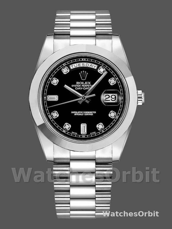 Rolex Day-Date 218206 Black Diamond Dial Platinum 41MM Mens Replica Watch