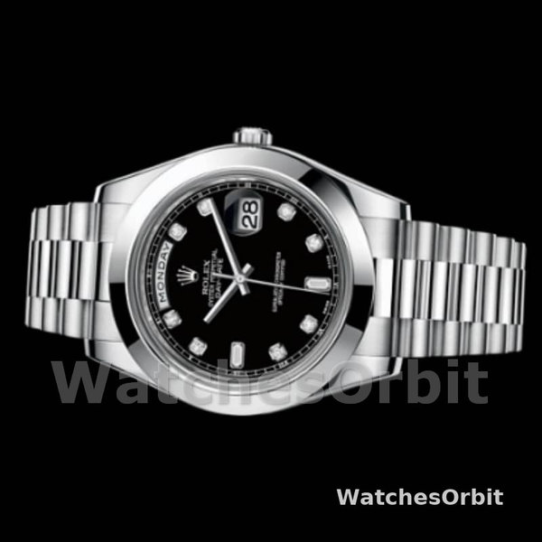 Rolex Day-Date 218206 Black Diamond Dial Platinum 41MM Mens Replica Watch