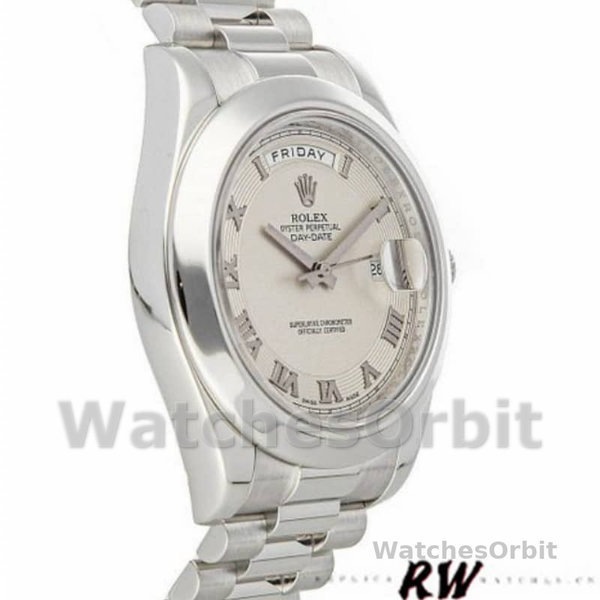 Rolex Day-Date 218206 Concentric Circle Ivory Roman Numeral Dial Platinum 41MM Mens Replica Watch