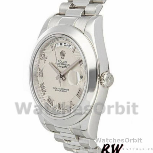 Rolex Day-Date 218206 Concentric Circle Ivory Roman Numeral Dial Platinum 41MM Mens Replica Watch